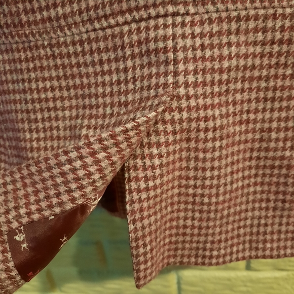 Talbots Wool Blend Equestrian Blazer Jacket Size 12 Pink Wine Houndstooth Lined - Picture 6 of 14